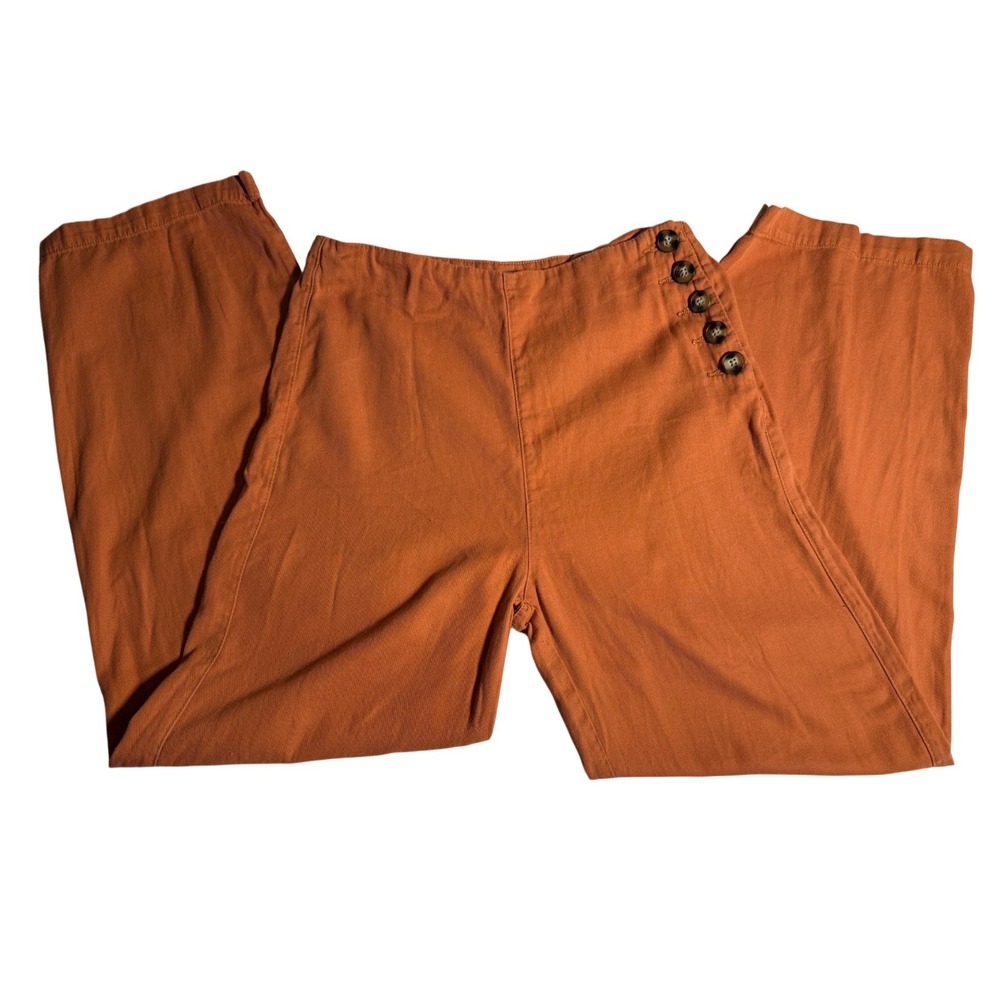 Blue Rain Burnt Orange Wide Leg Side Button Cotton Pants PW2001078 Womens M